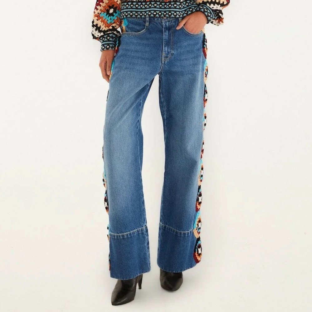 NWT New Farm Rio Colorful Stripes Crochet Denim Pants Size 24